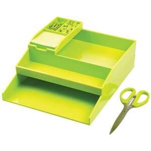 260x55x320 All in One Office Desk Organizer 3 Trays Scissors Sticky Notes Paper Clips and Drawing Pins Green