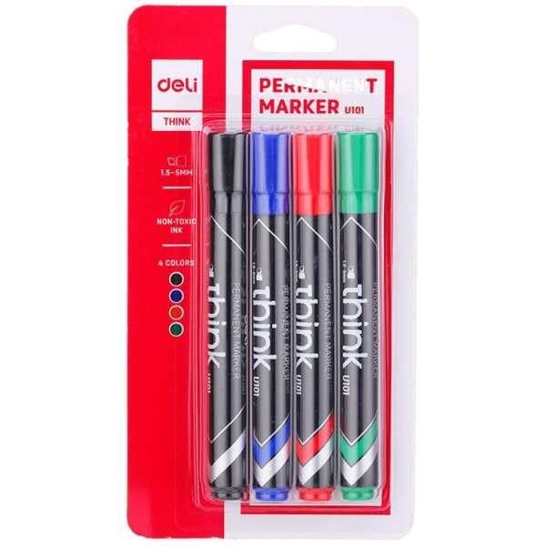 Deli Permanent Marker Chisel 1.5-5mm Black Blue Red Green