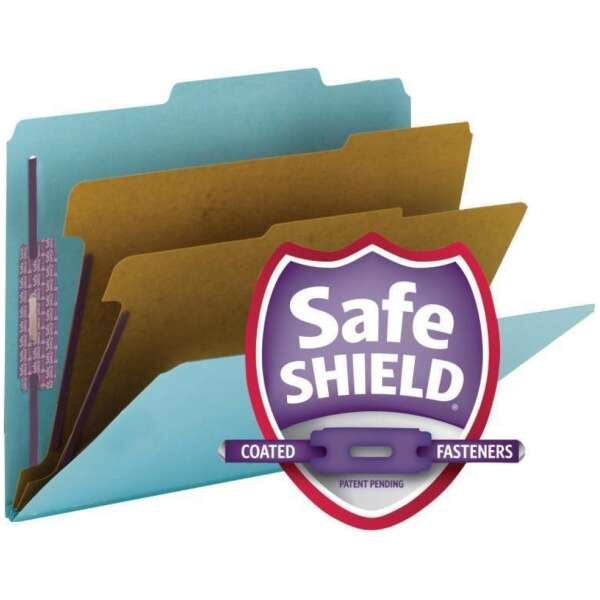 SMEAD PRESSBOARD CLASSIFICATION FILE FOLDER WITH SAFE SHIELD® FASTENERS 2 DIVIDERS 2 INCH EXPANSION BLUE