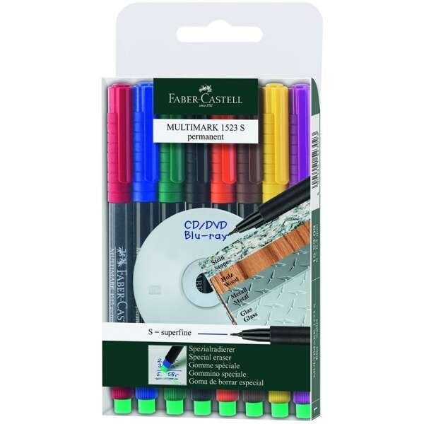 FABER-CASTELL Multimark Super Fine S Permanent 0.4mm Wallet of 8