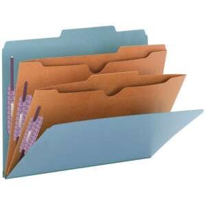 "SMEAD PRESSBOARD CLASSIFICATION FOLDER WITH POCKET DIVIDER AND SAFE SHIELD® FASTENERS 2 DIVIDERS 2 INCH EXPANSION BLUE"