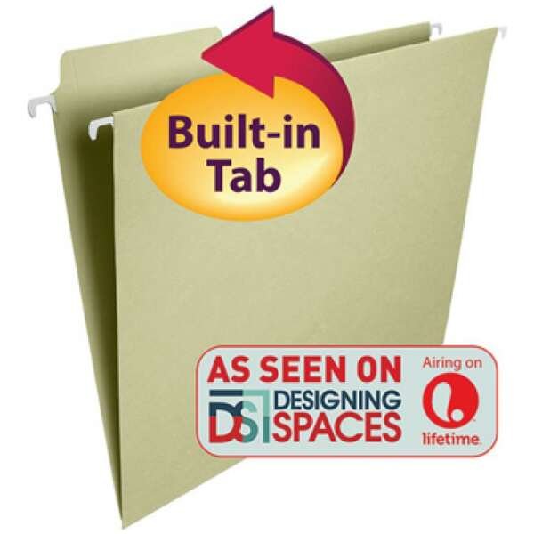 SMEAD FASTAB® HANGING FOLDER 1/3 CUT BUILT IN TAB LETTER MOSS
