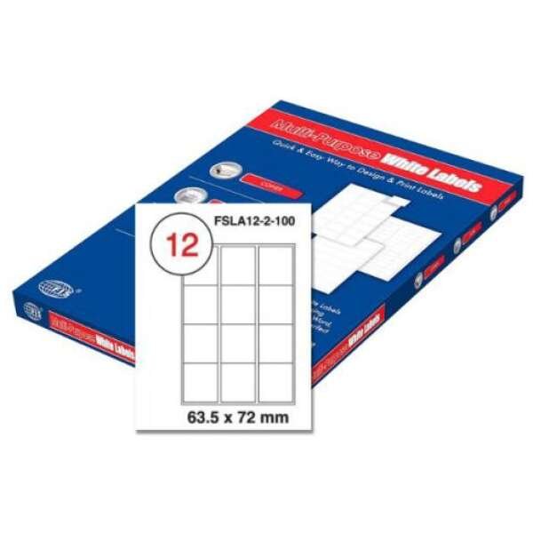 FIS - Multi Purpose White Label A4 Size
63.5 X 72 mm (12 Stickers x 100 Sheet)
FSLA12-2-100