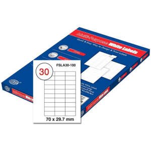 FIS - Multi Purpose White Label A4 Size
70 X 29.7 mm (30 Stickers x 100 Sheet)
FSLA30-100